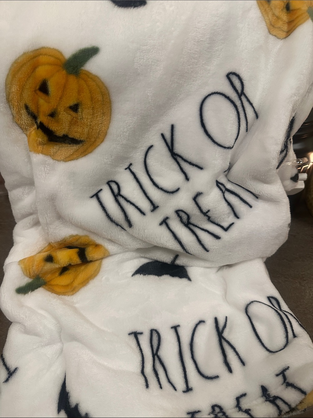 Rae Dunn Pumpkin TRICK OR TREAT Bat Throw Plush Blanket NWT